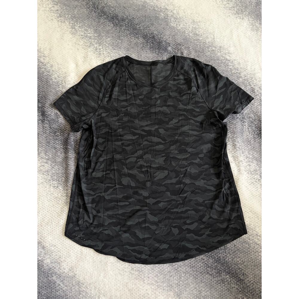 Lululemon Rise and Run Short Sleeve Sequoia Camo Print Black Shirt Medium Large